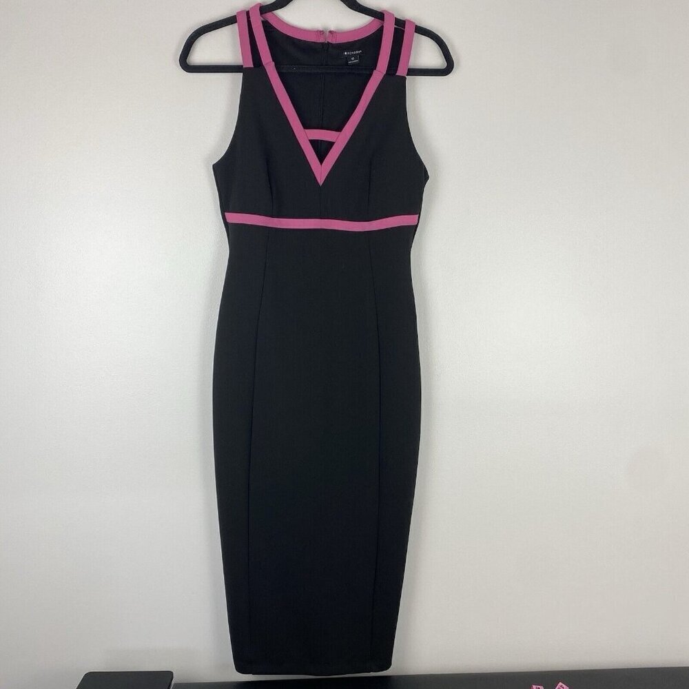 I Heart Ronson Women's Midi Dress Size XS Black Pink Slimming Fitted